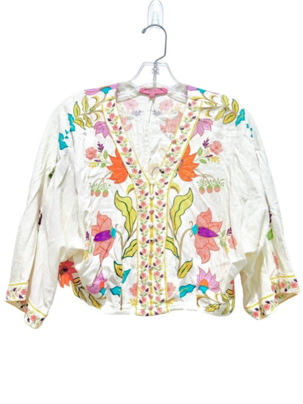 Rose & Olive Cream Floral V-Neck Crop Blouse Size XS